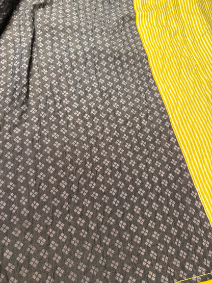 Yellow Striped Pure Cotton with Ajrak Print
