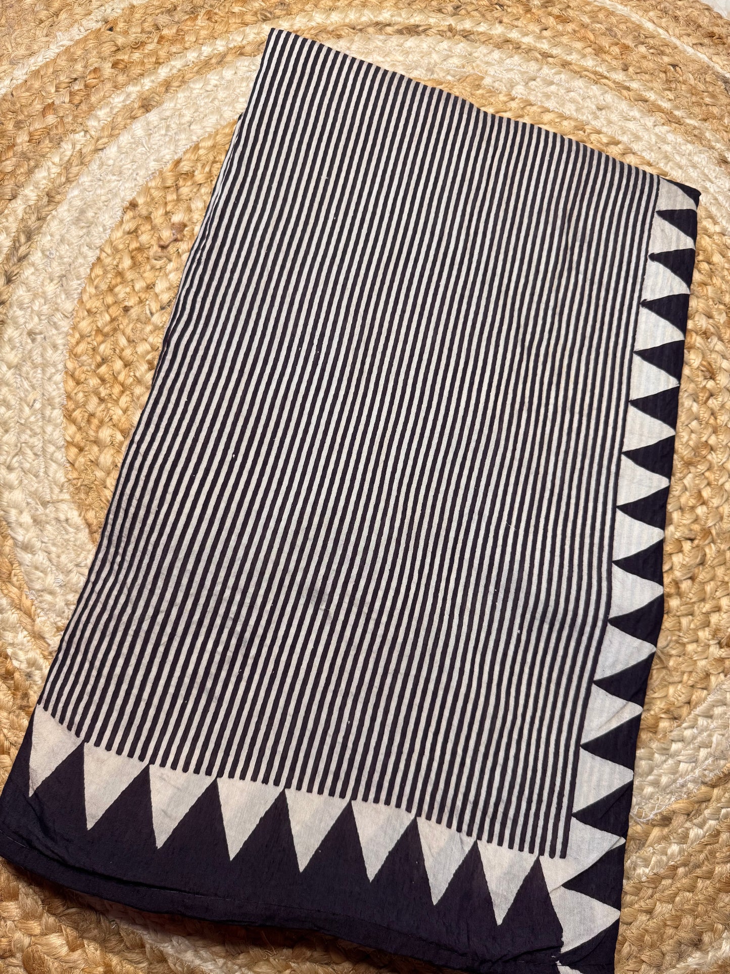Black Striped Pure Cotton with Ajrak Print