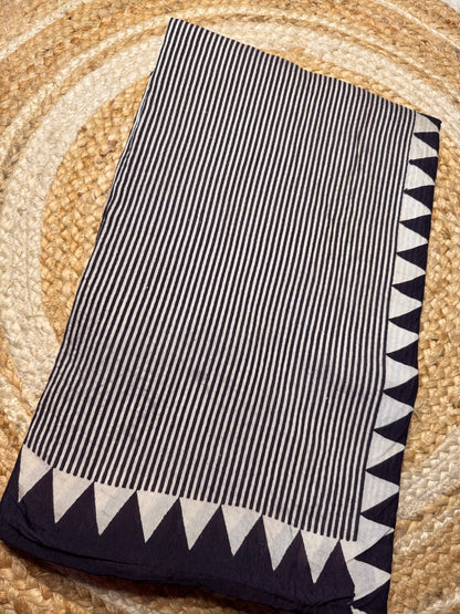 Black Striped Pure Cotton with Ajrak Print