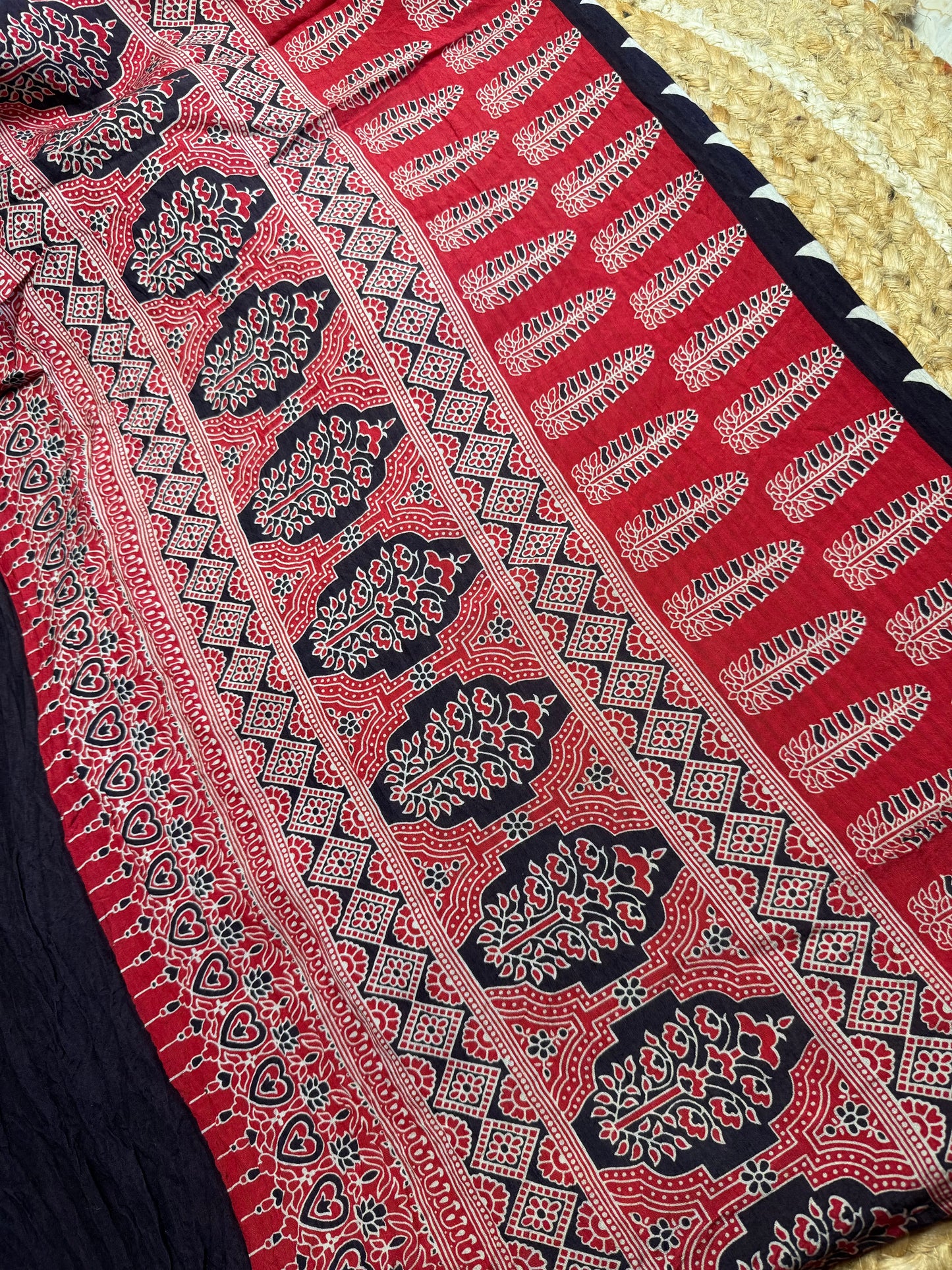 Black Striped Pure Cotton with Ajrak Print