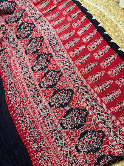 Black Striped Pure Cotton with Ajrak Print