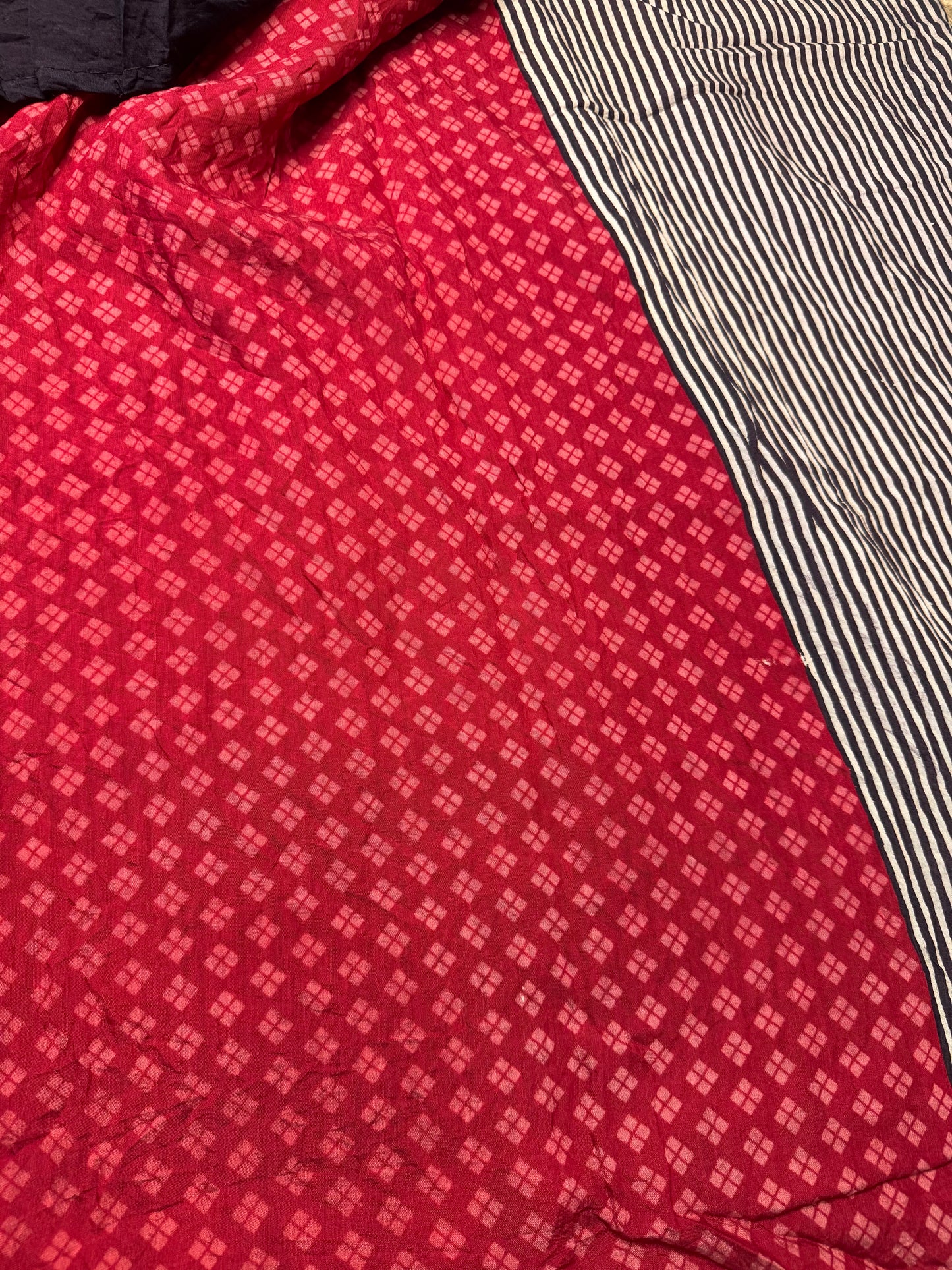 Black Striped Pure Cotton with Ajrak Print