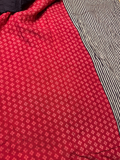 Black Striped Pure Cotton with Ajrak Print