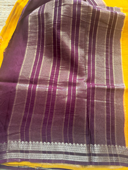 Yellow Vintage Viscose Saree