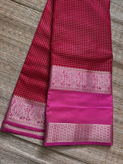 Red Rich Checks Bentex Soft Silk