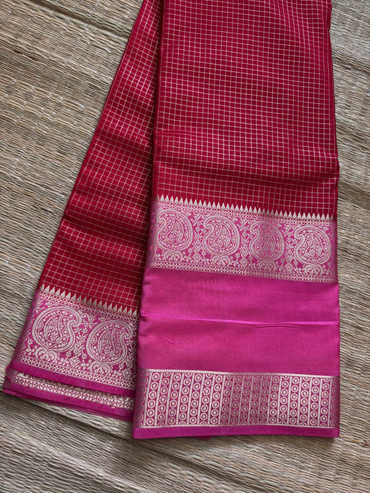 Red Rich Checks Bentex Soft Silk