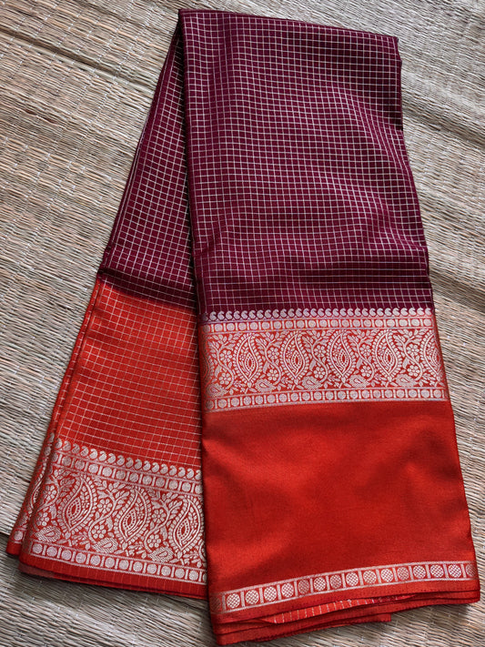 Maroon Rich Checks Bentex Soft Silk