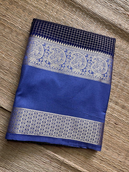 Navy Blue Rich Checks Bentex Soft Silk
