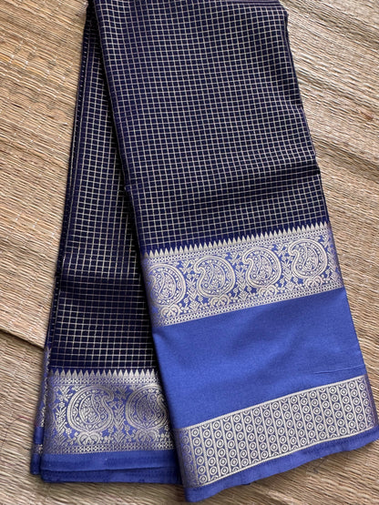 Navy Blue Rich Checks Bentex Soft Silk