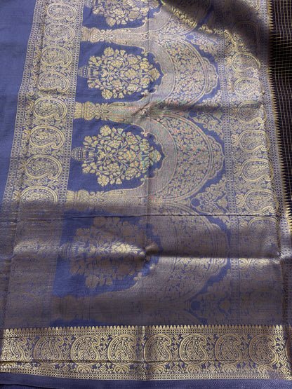 Navy Blue Rich Checks Bentex Soft Silk