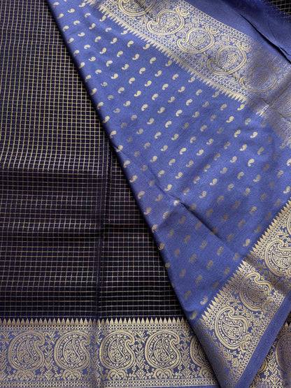 Navy Blue Rich Checks Bentex Soft Silk