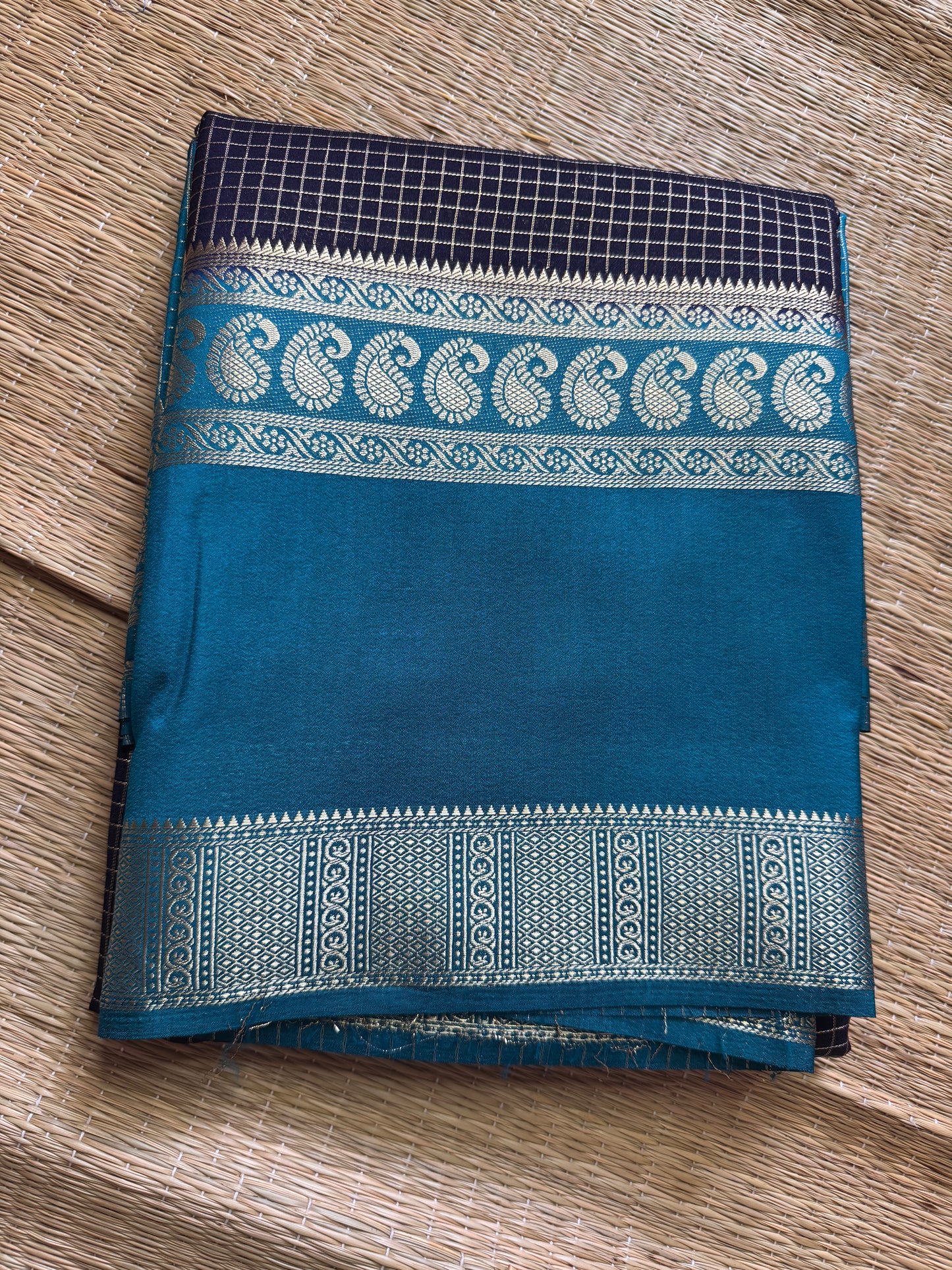Navy Blue with sea blue Rich Checks Bentex Soft Silk