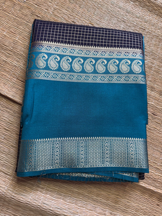 Navy Blue with sea blue Rich Checks Bentex Soft Silk