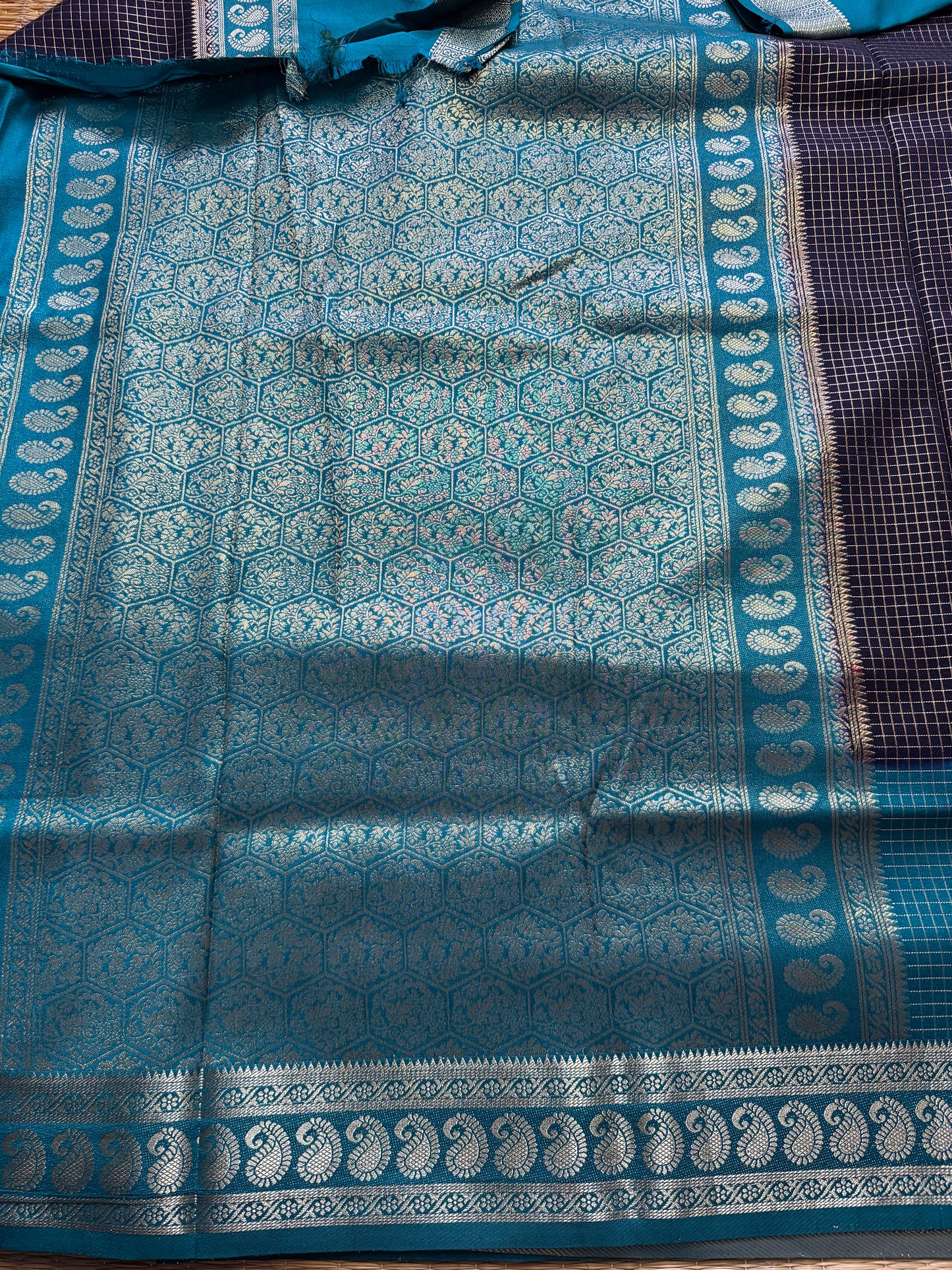 Navy Blue with sea blue Rich Checks Bentex Soft Silk