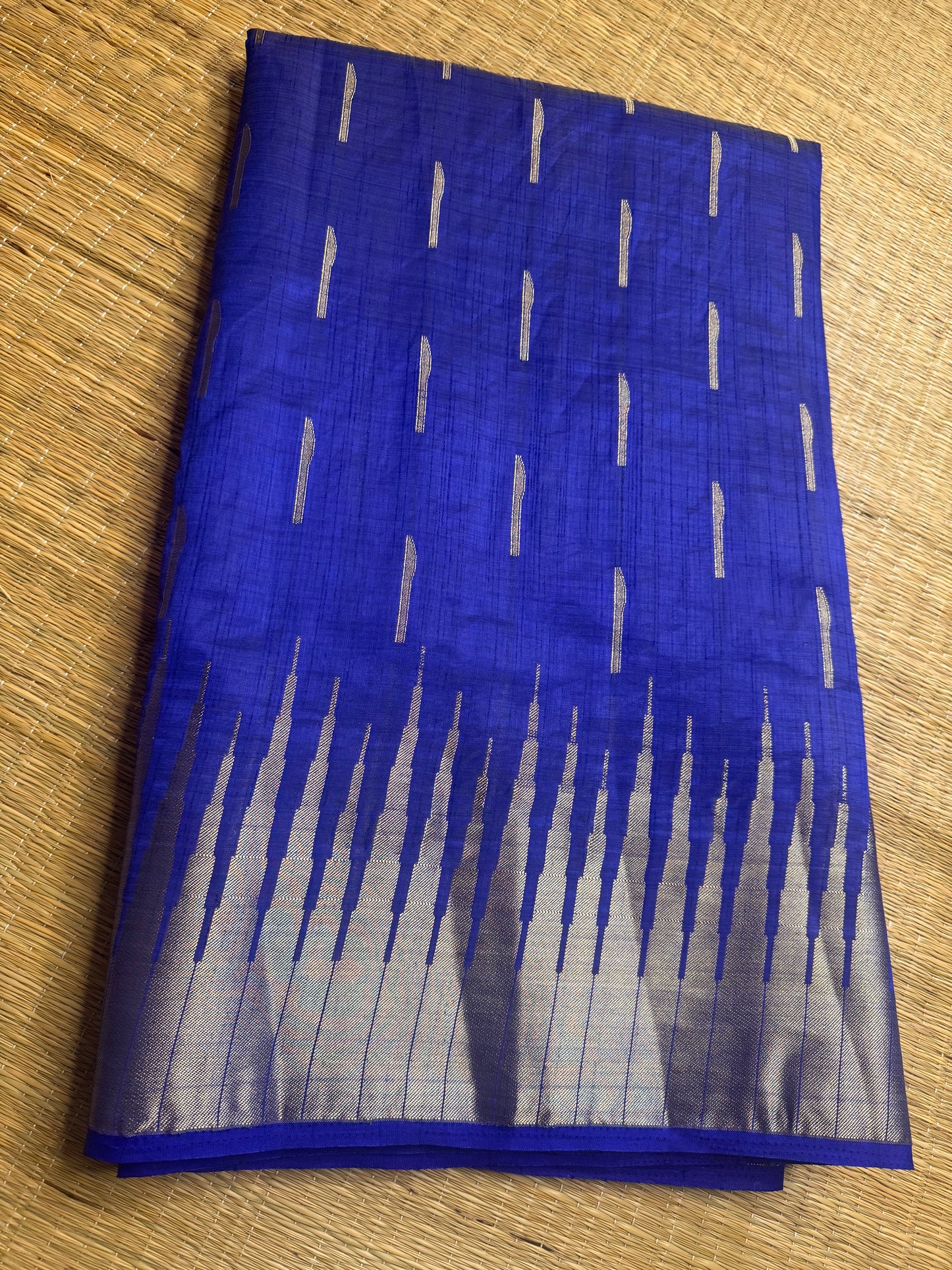 Dark Blue Soft Raw Silk in Temple Border