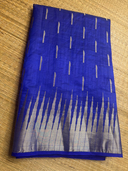 Dark Blue Soft Raw Silk in Temple Border
