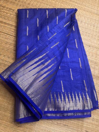 Dark Blue Soft Raw Silk in Temple Border