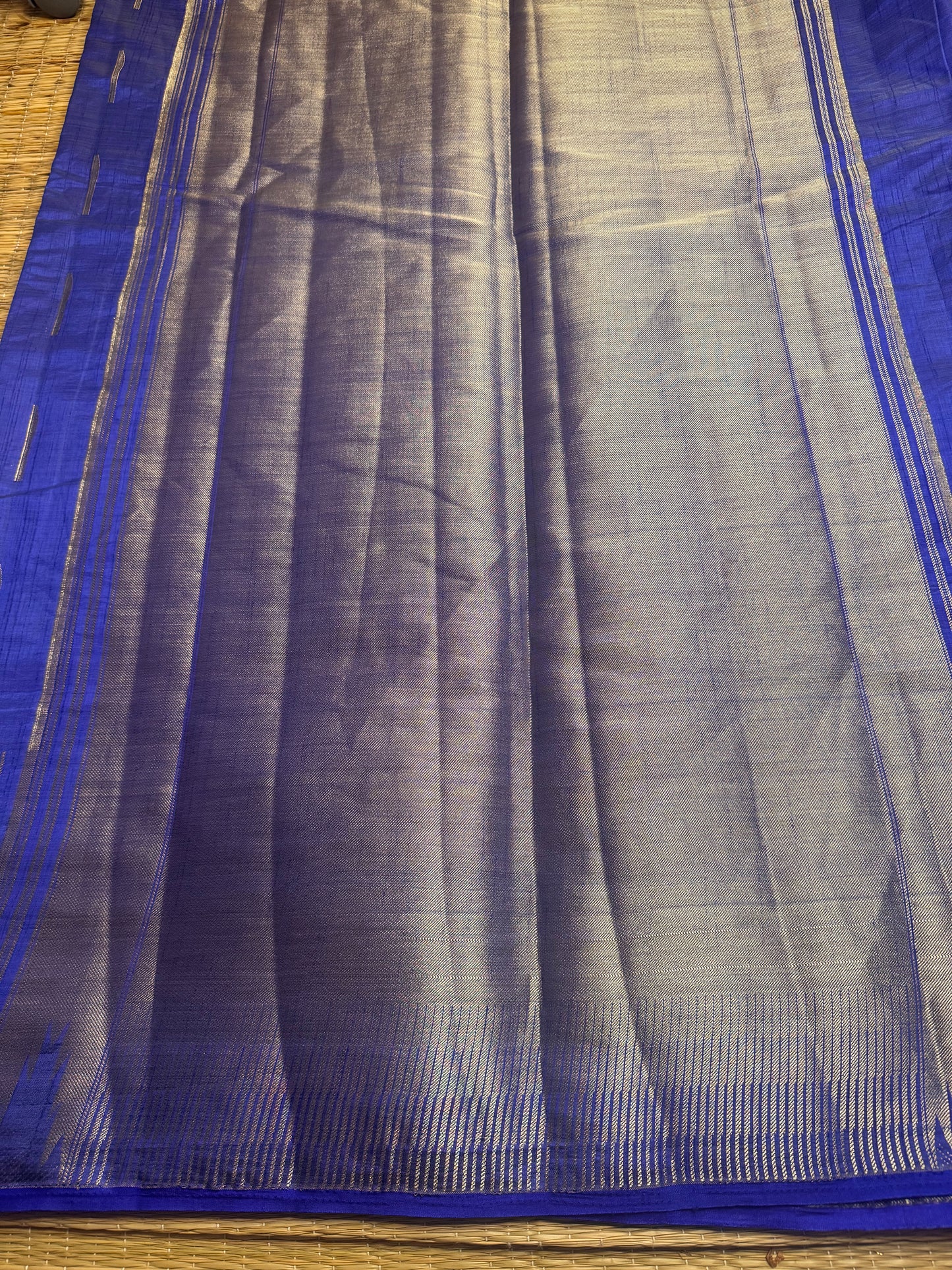 Dark Blue Soft Raw Silk in Temple Border