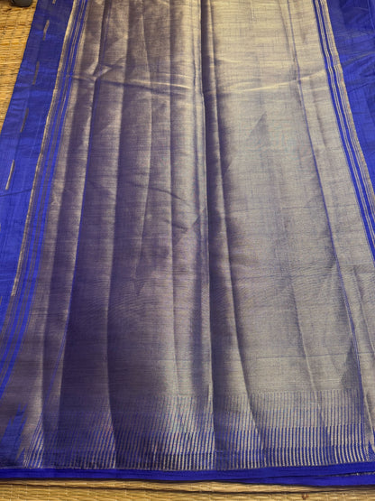 Dark Blue Soft Raw Silk in Temple Border