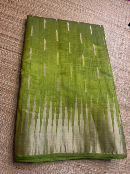 Parrot Green Soft Raw Silk in Temple Border