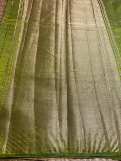 Parrot Green Soft Raw Silk in Temple Border