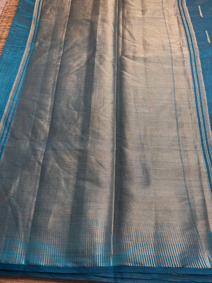 Rama Green/Sea Blue Soft Raw Silk in Temple Border