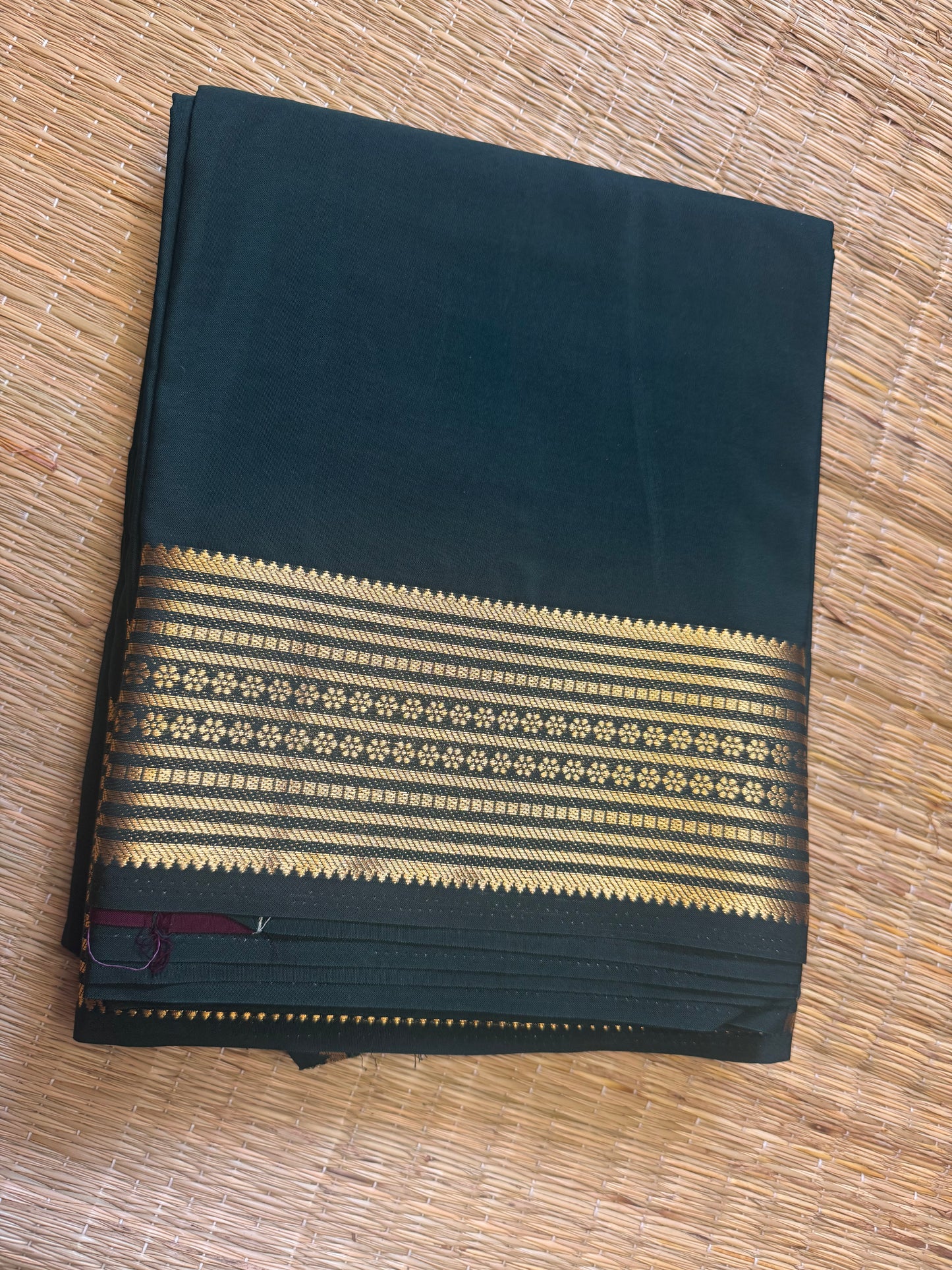 Bottle Green Semi Mysore Crepe Silk (Shibori Pattern Blouse)