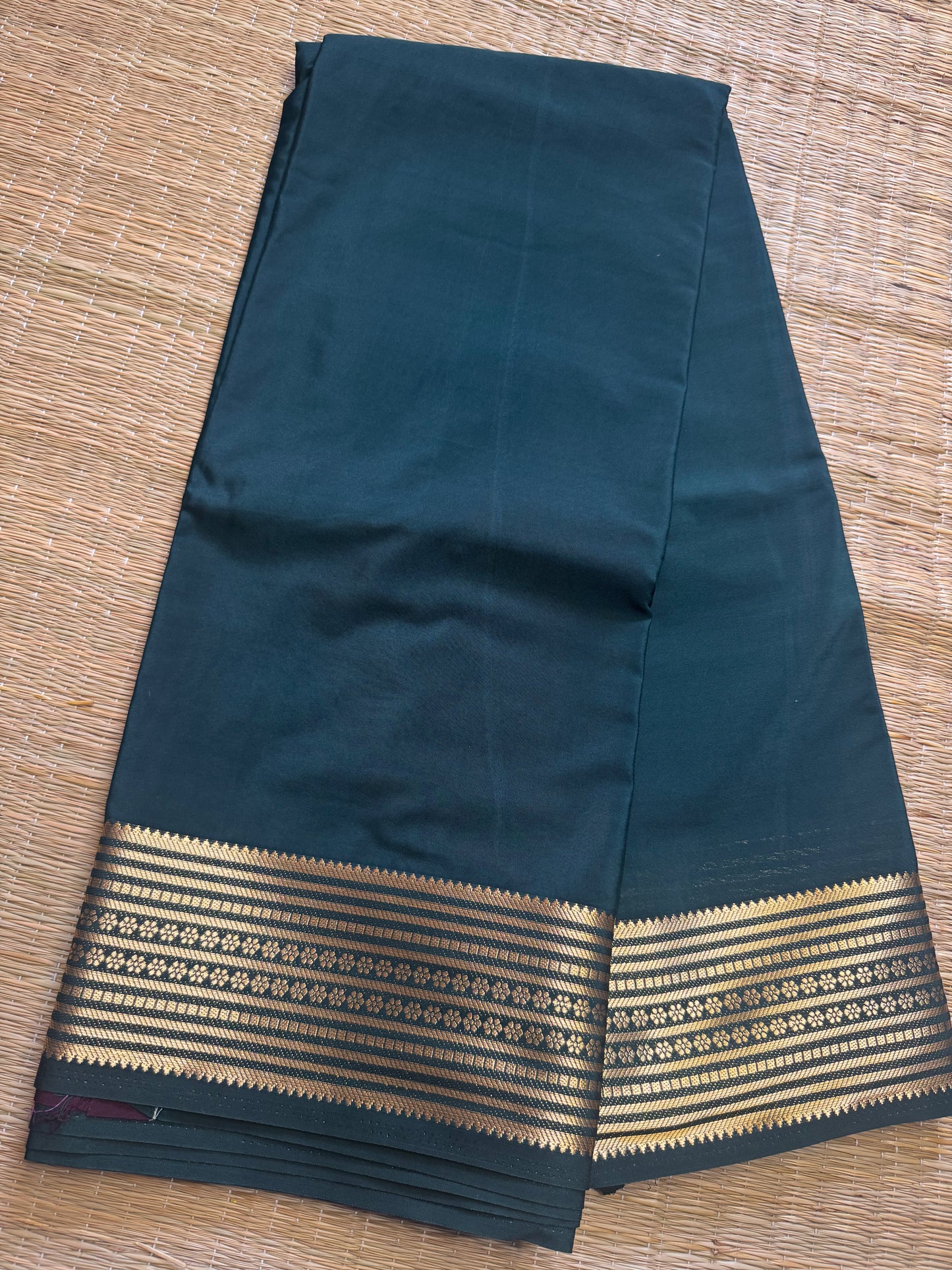 Bottle Green Semi Mysore Crepe Silk (Shibori Pattern Blouse)