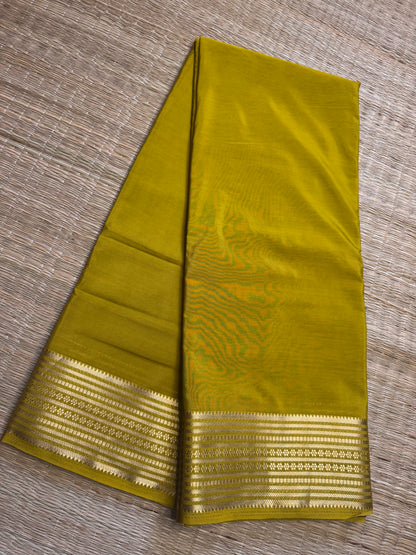 Olive Green Semi Mysore Crepe Silk (Shibori Pattern Blouse)