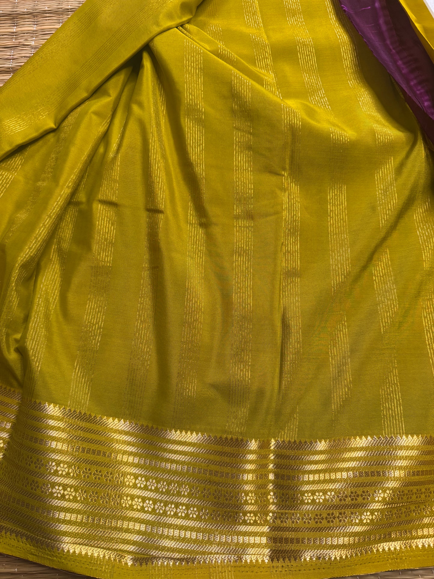 Olive Green Semi Mysore Crepe Silk (Shibori Pattern Blouse)