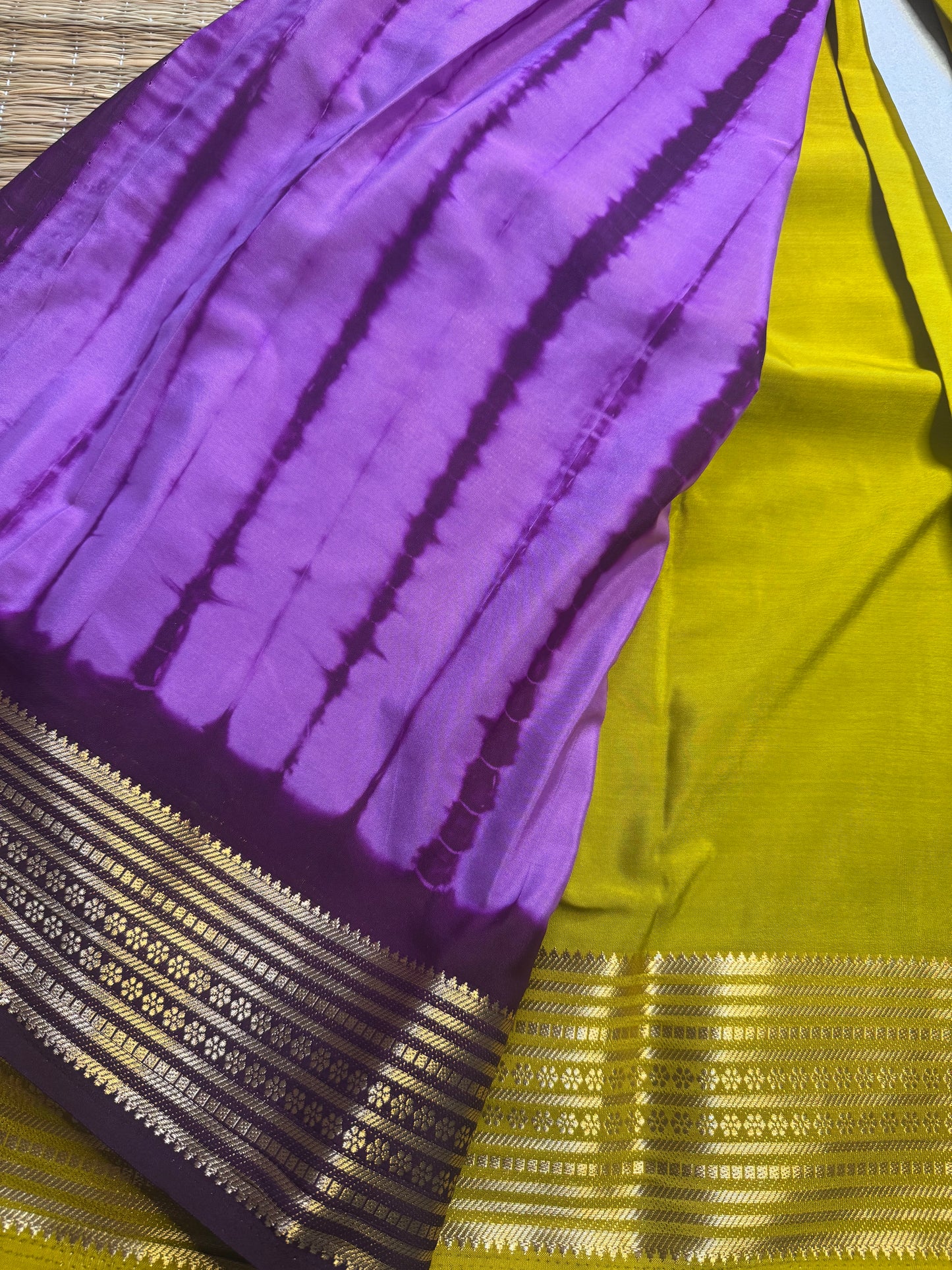 Olive Green Semi Mysore Crepe Silk (Shibori Pattern Blouse)
