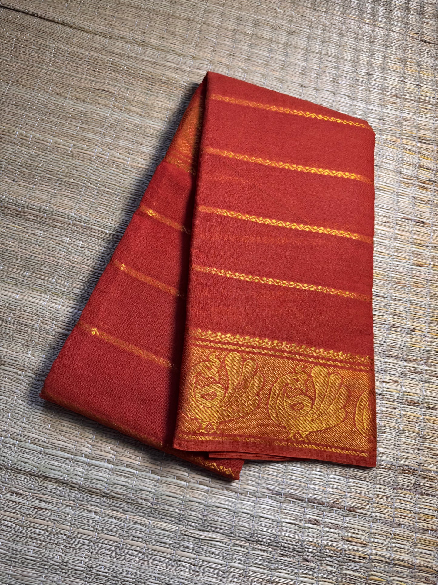 Orange Kolam Pure Cotton Saree