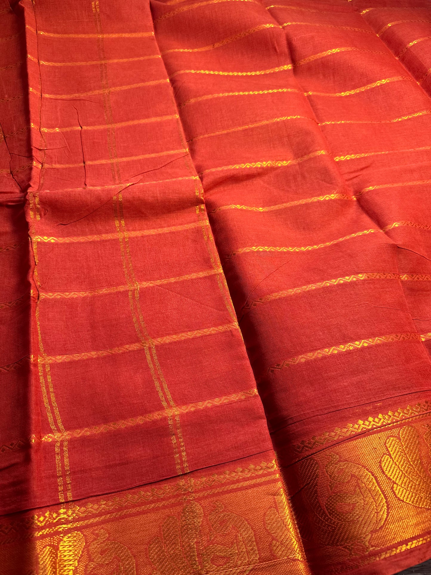 Orange Kolam Pure Cotton Saree