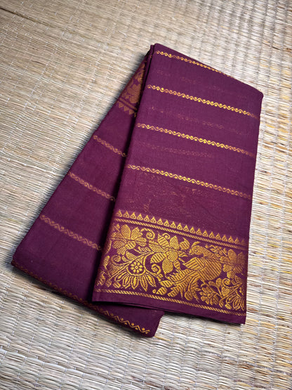 Plum/Brown Kolam Pure Cotton Saree
