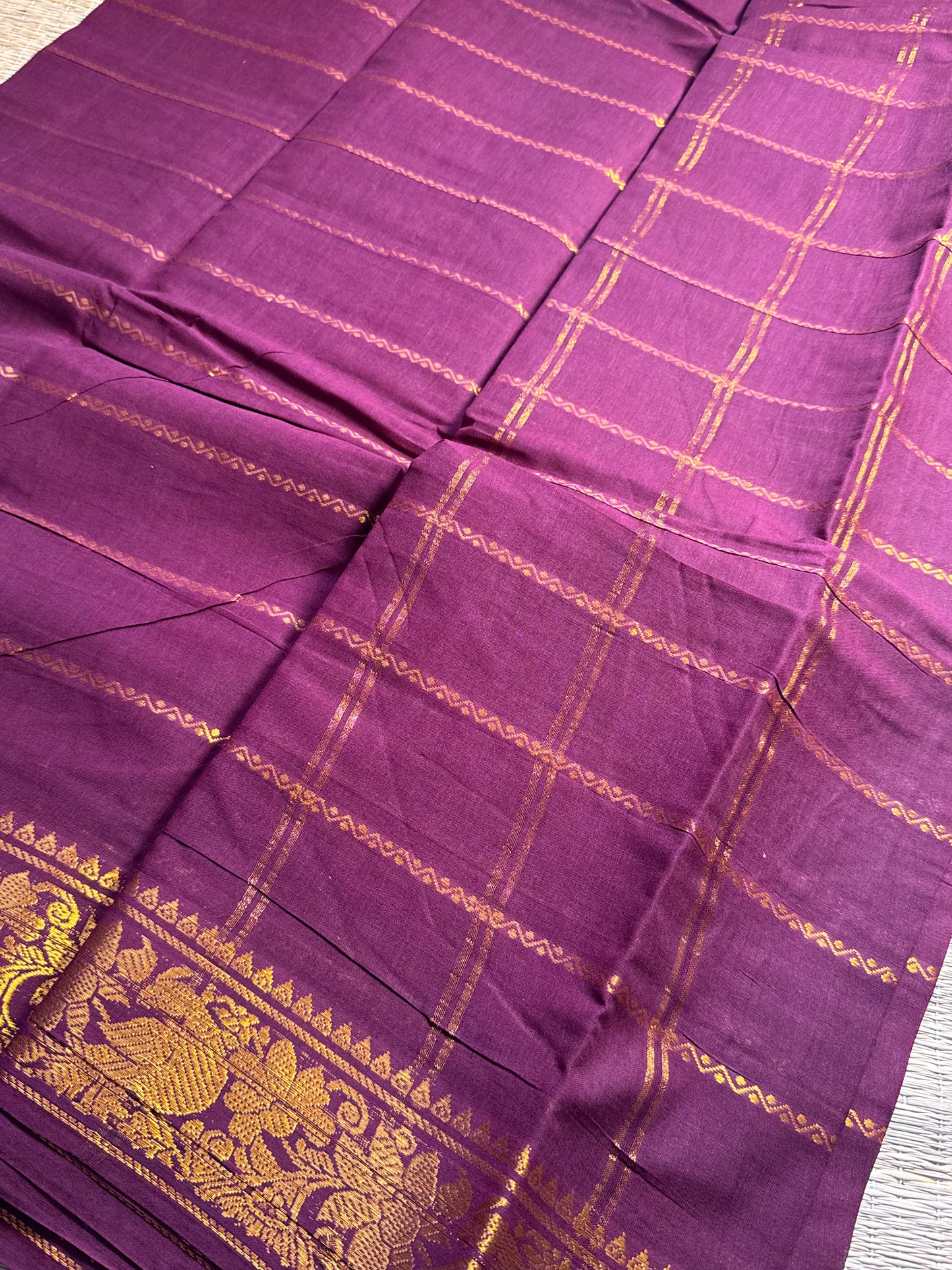 Plum/Brown Kolam Pure Cotton Saree