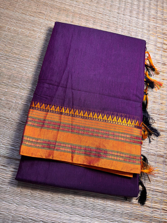 Purple with Yellow Viscose ilkal Cotton Saree