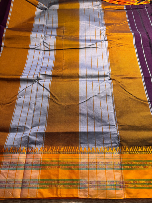 Purple with Yellow Viscose ilkal Cotton Saree