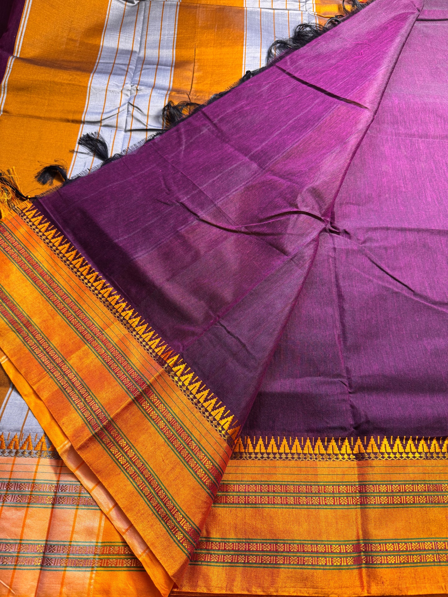 Purple with Yellow Viscose ilkal Cotton Saree