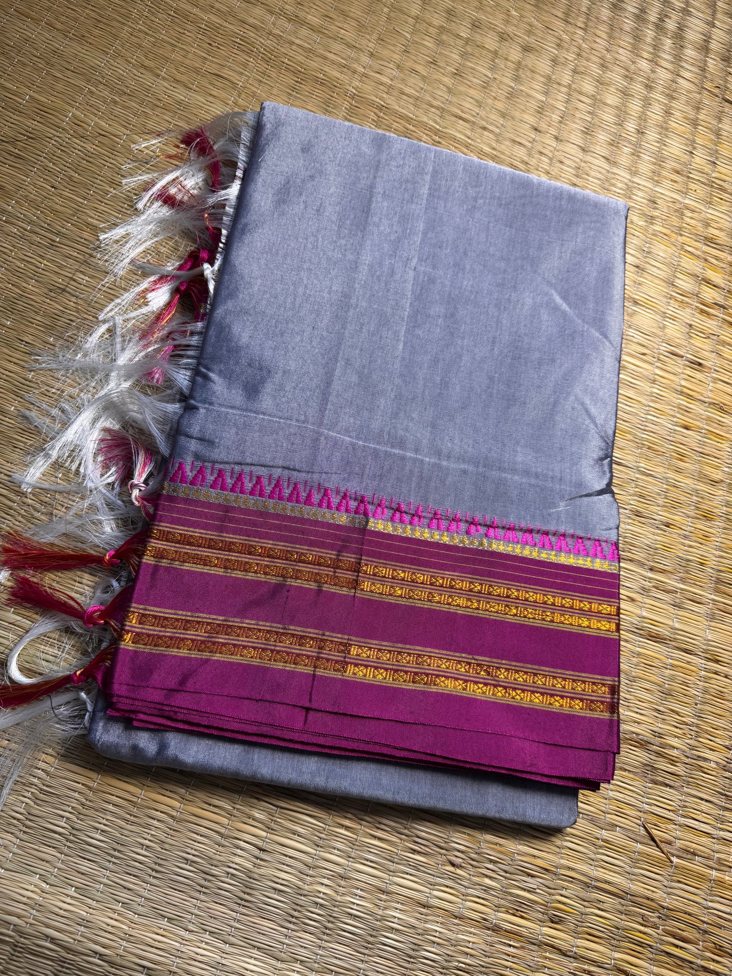 Grey with Pink Viscose ilkal Cotton Saree