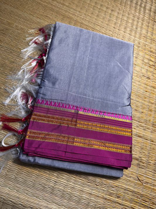 Grey with Pink Viscose ilkal Cotton Saree