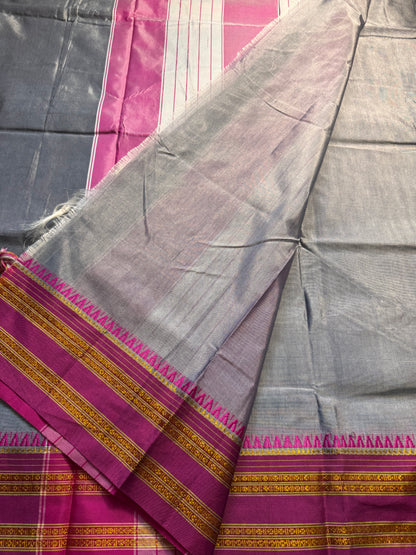 Grey with Pink Viscose ilkal Cotton Saree