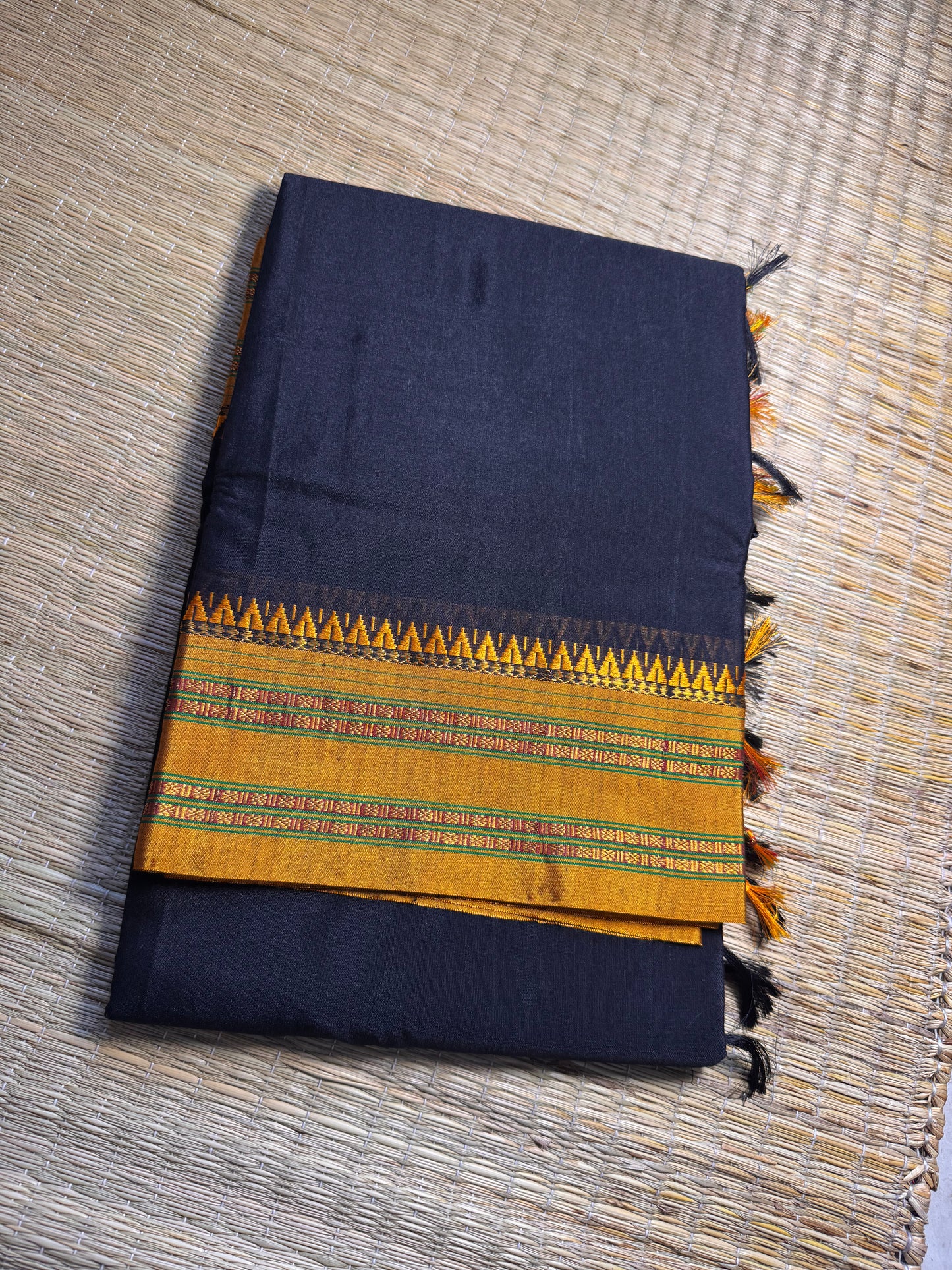 Black with Yellow Viscose ilkal Cotton Saree