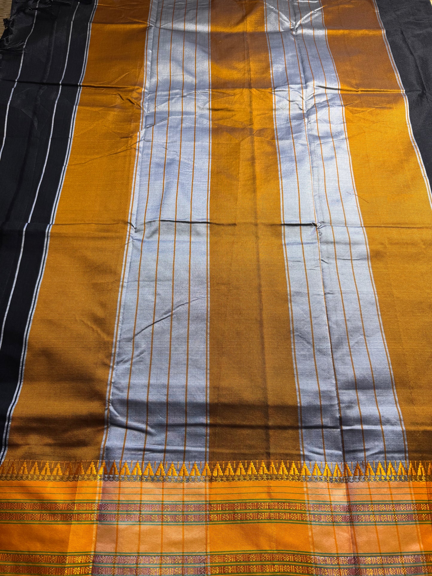 Black with Yellow Viscose ilkal Cotton Saree
