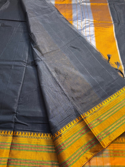 Black with Yellow Viscose ilkal Cotton Saree