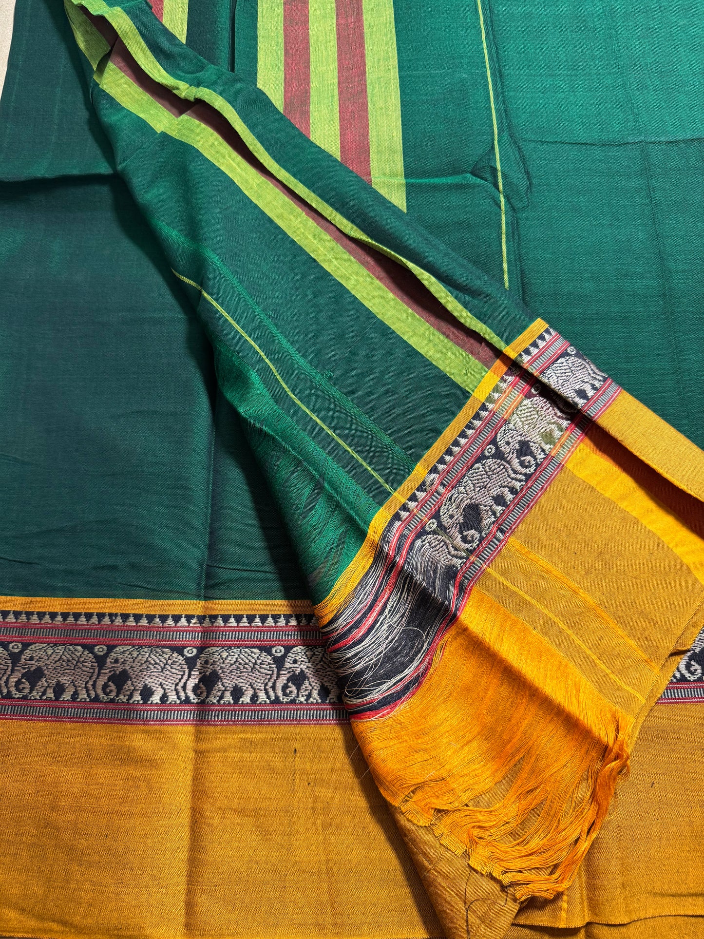 Dark Green Narayanpet Pure Cotton Saree