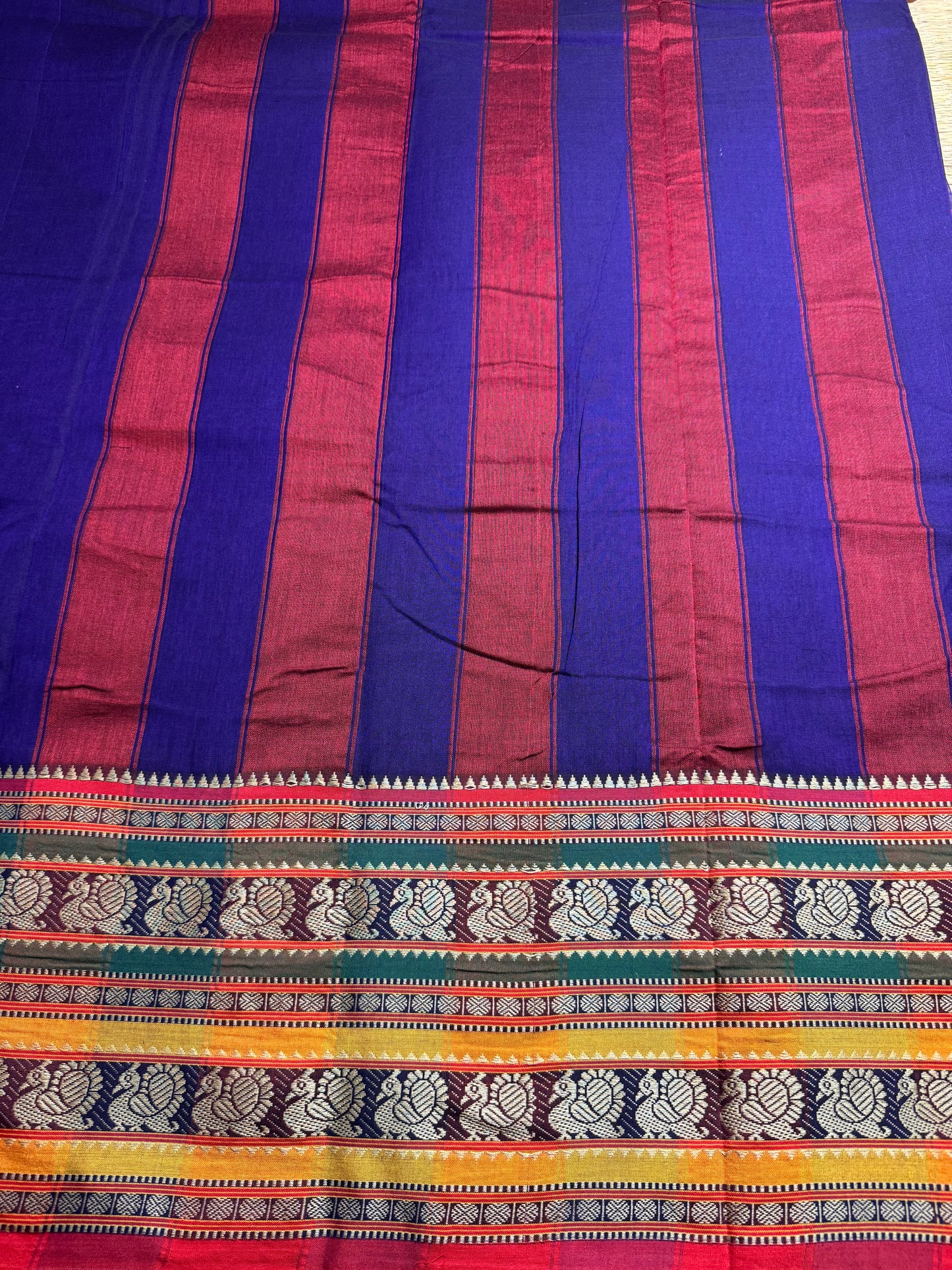 Blue Dual Peacock Pure Cotton Saree