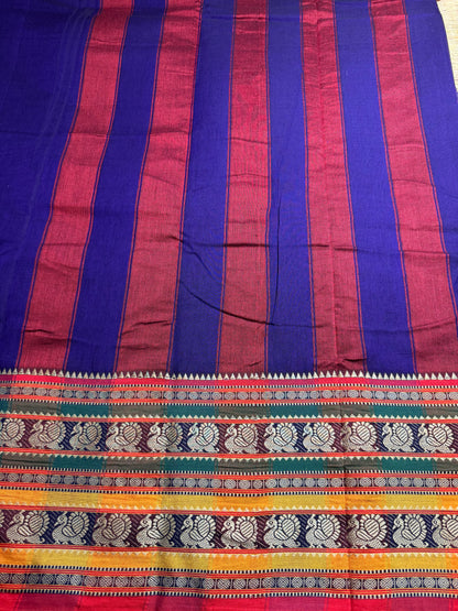 Blue Dual Peacock Pure Cotton Saree