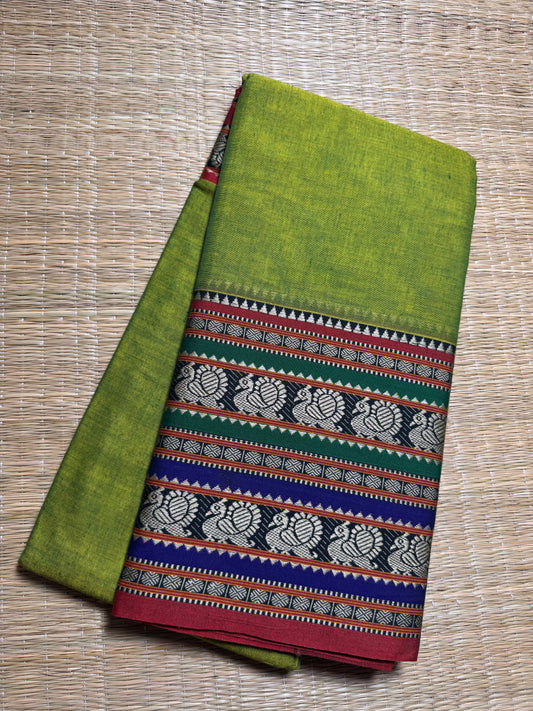 Parrot Green Dual Peacock Pure Cotton Saree