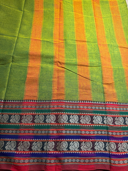Parrot Green Dual Peacock Pure Cotton Saree