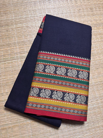 Black Dual Peacock Pure Cotton Saree